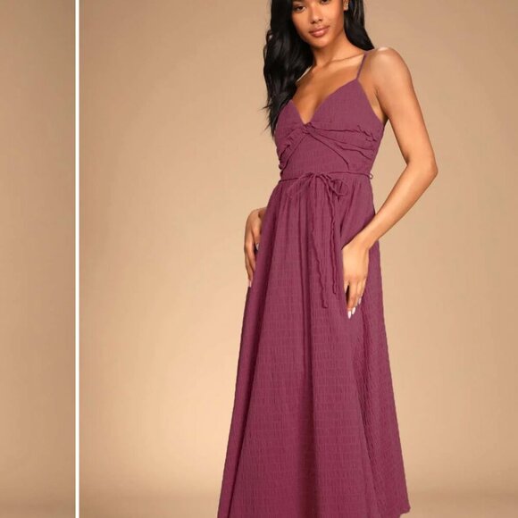 NWT Lulu's Cue the Cuteness Mauve Purple Twist-Front Midi Dress - Picture 1 of 6